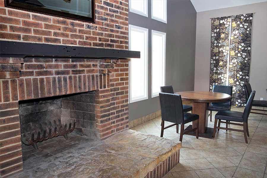 Yorktown Colony Apartments clubhouse fireplace