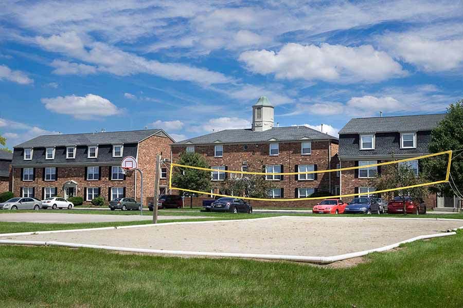 Yorktown Colony Apartments sand volleyball and basketball courts
